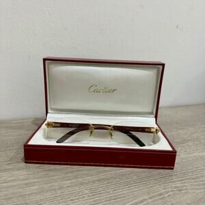 Cartier 135 B Wood Temples Rimless Optical Frames Eyeglass with Box